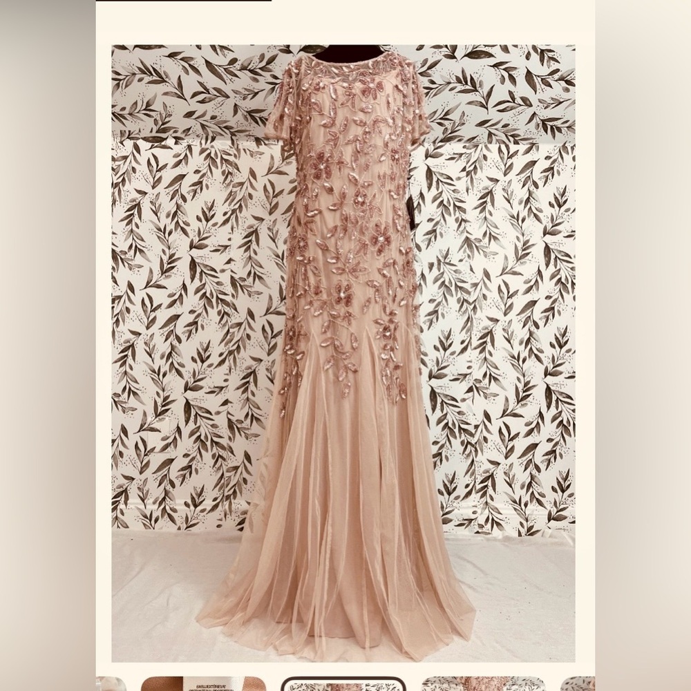 NWT by Adrianna Papell, Blush Beaded Tulle Gown Sz 14, Perfect for Wedding, Prom - Picture 2 of 9